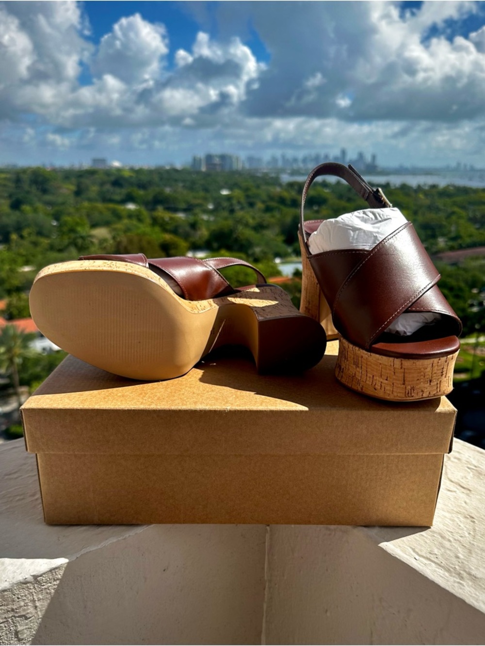 Anthropologie Brown Platform Sandals Cork Heel Slingback SZ 7-7.5 EU 38 NIB - Picture 7 of 10